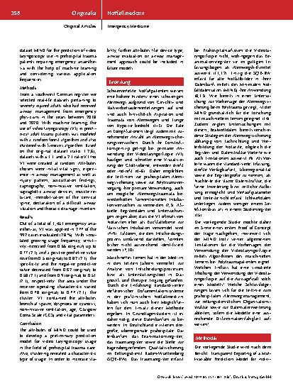 Vorschauseite 2: Evaluation des Minimalen Notfalldatensatzes zur Vorhersage der Verwendung der Videolaryngoskopie bei der Prähospitalnarkose des Polytraumapatienten – Ein Proof of Concept mit Folg…
