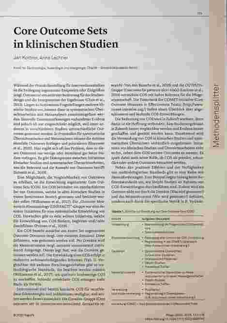 Vorschauseite 1: Core Outcome Sets in klinischen Studien