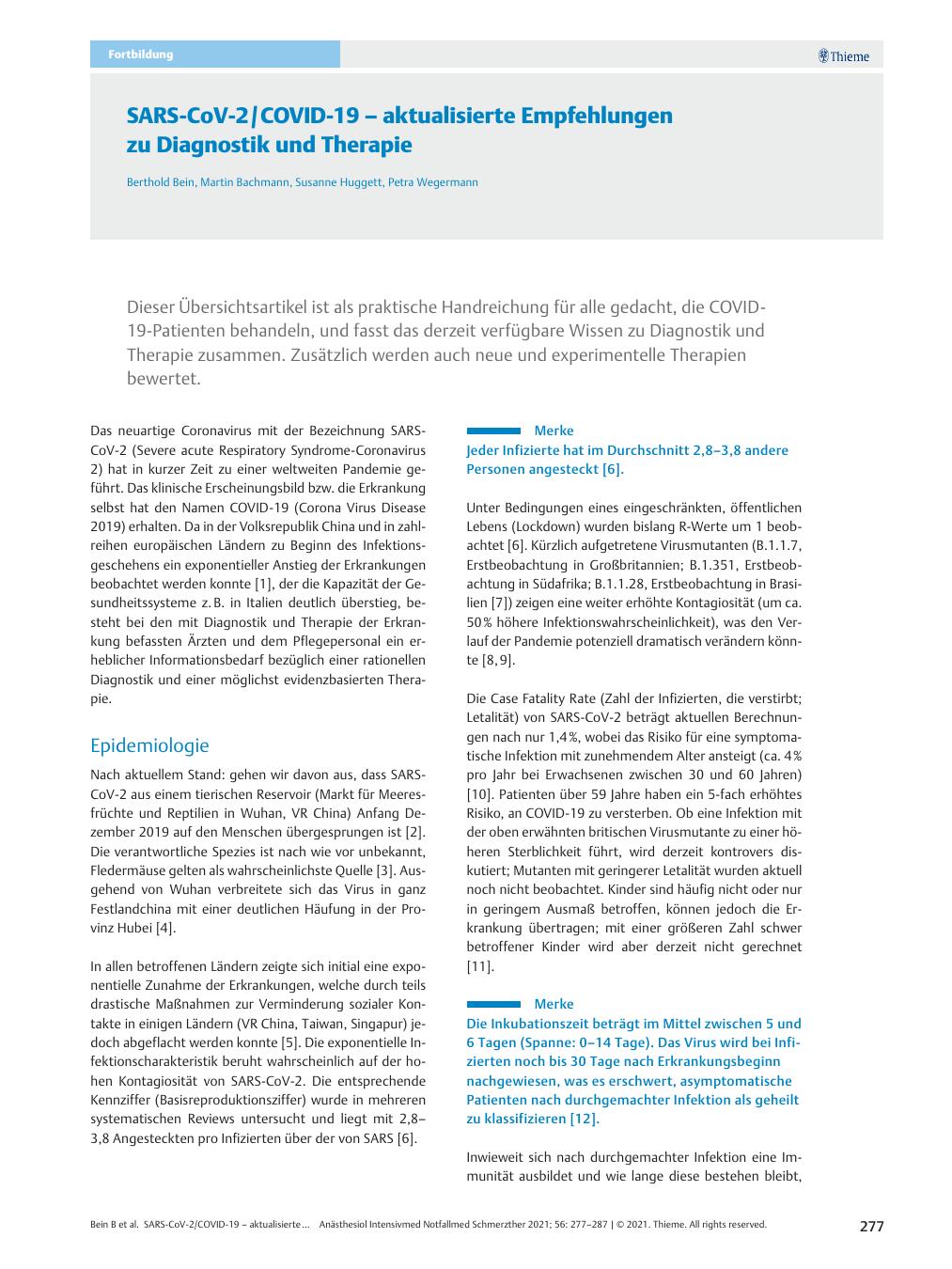 Vorschauseite 1: SARS-CoV-2/COVID-19 – aktualisierte Empfehlungen zu Diagnostik und Therapie