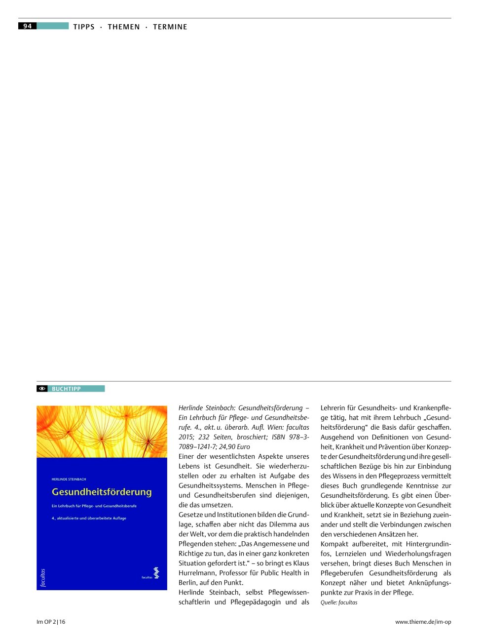 Vorschauseite 1: Buchtipp: Gesundheitsförderung – Ein Lehrbuch für Pflegeund Gesundheitsberufe