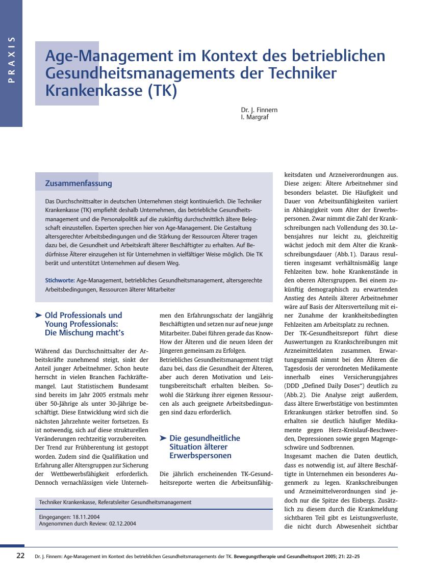 Vorschauseite 1: Age-Management im Kontext des betrieblichen Gesundheitsmanagements der Techniker Krankenkasse (TK)