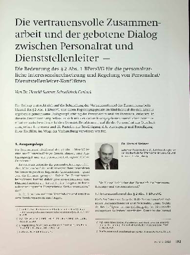 Vorschauseite 1: Die vertrauensvolle Zusammen arbeit und der gebotene Dialog zwischen Personalrat und Dienststellenleiter