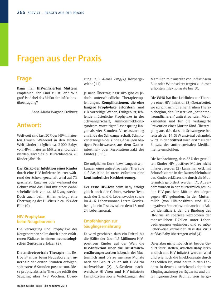 Vorschauseite 1: Fragen aus der Praxis: Stillen bei HIV-Infektion