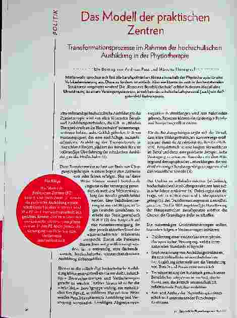 Vorschauseite 1: Das Modell der praktischen Zentren transformiert Prozesse im Rahmen der hochschulischen Ausbildung in der Physiotherapie.