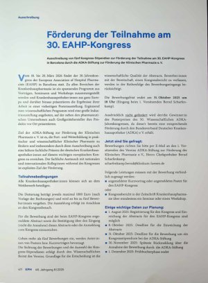 Vorschauseite 1: Förderung der Teilnahme am 30. EAHP-Kongress