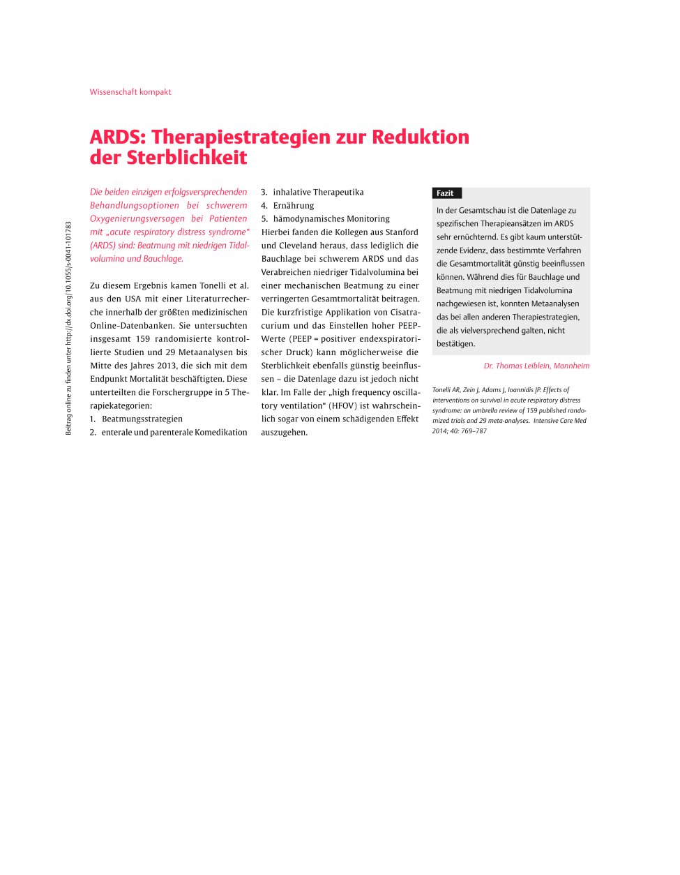 Vorschauseite 1: ARDS: Therapiestrategien zur Reduktion der Sterblichkeit
