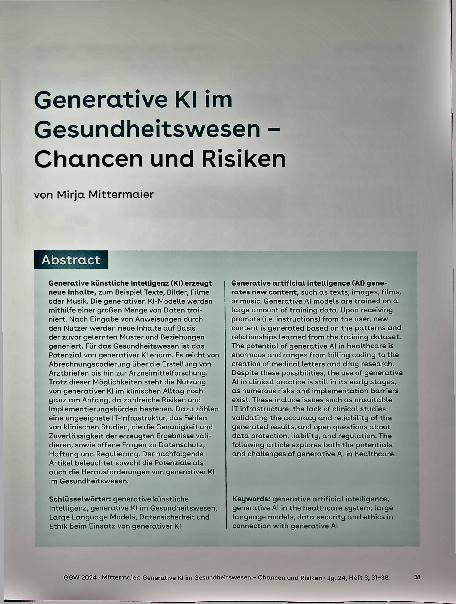 Vorschauseite 1: Generative KI im Gesundheitswesen - Chancen und Risiken