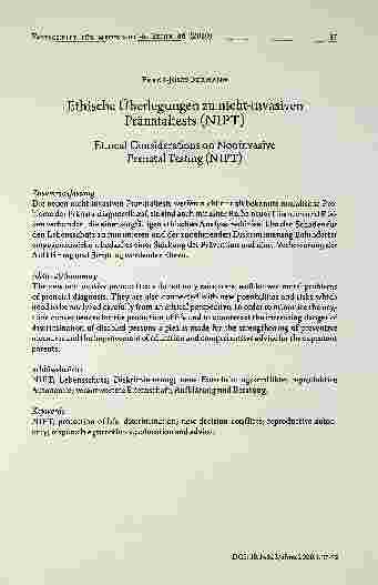 Vorschauseite 1: Ethische Überlegungen zu nicht-invasiven Pränataltests (NIPT) Ethical Considerations on Noninvasive Prenatal Testing (NIPT)