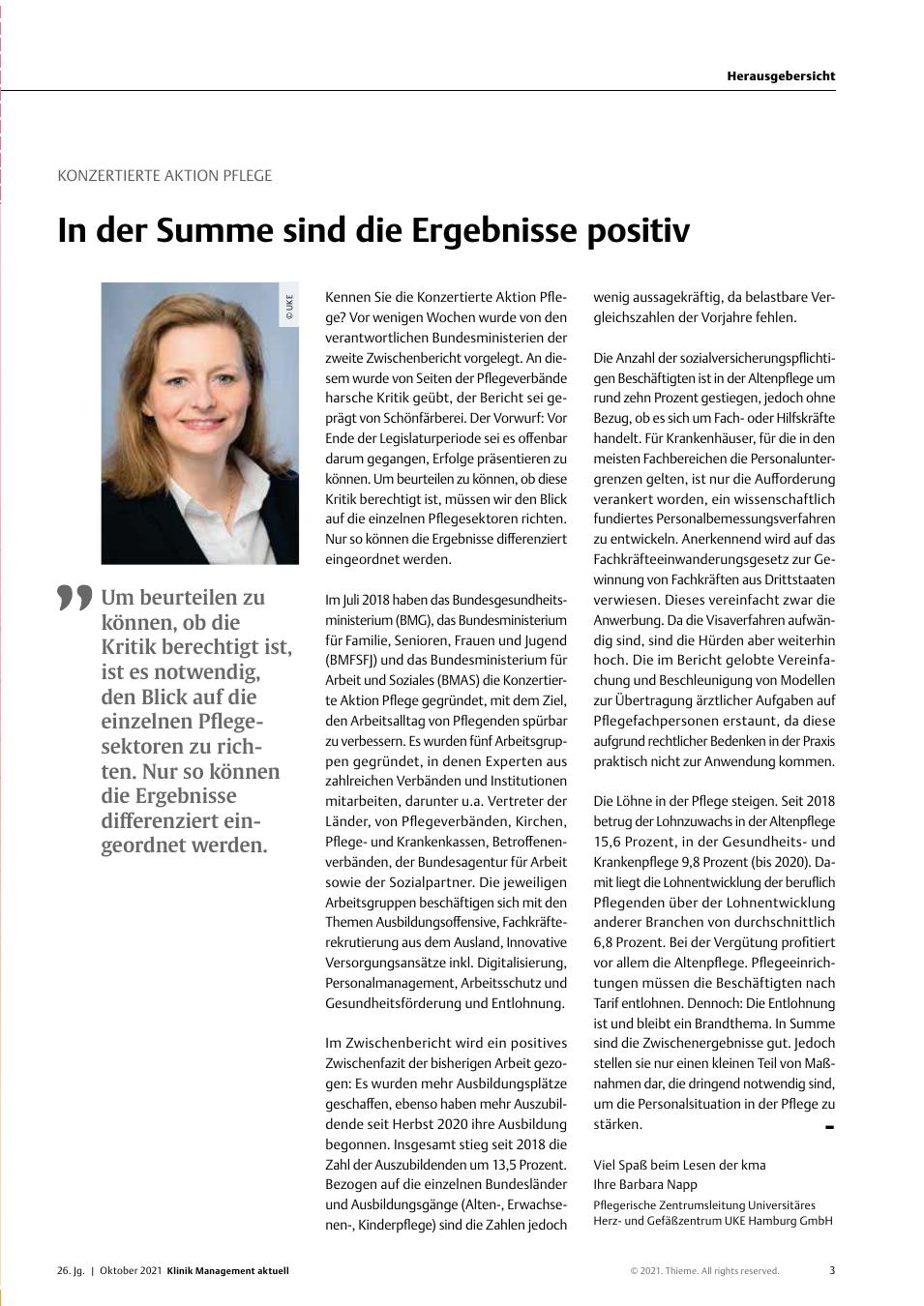 Vorschauseite 1: Konzertierte Aktion Pflege: In der Summe sind die Ergebnisse positiv.
