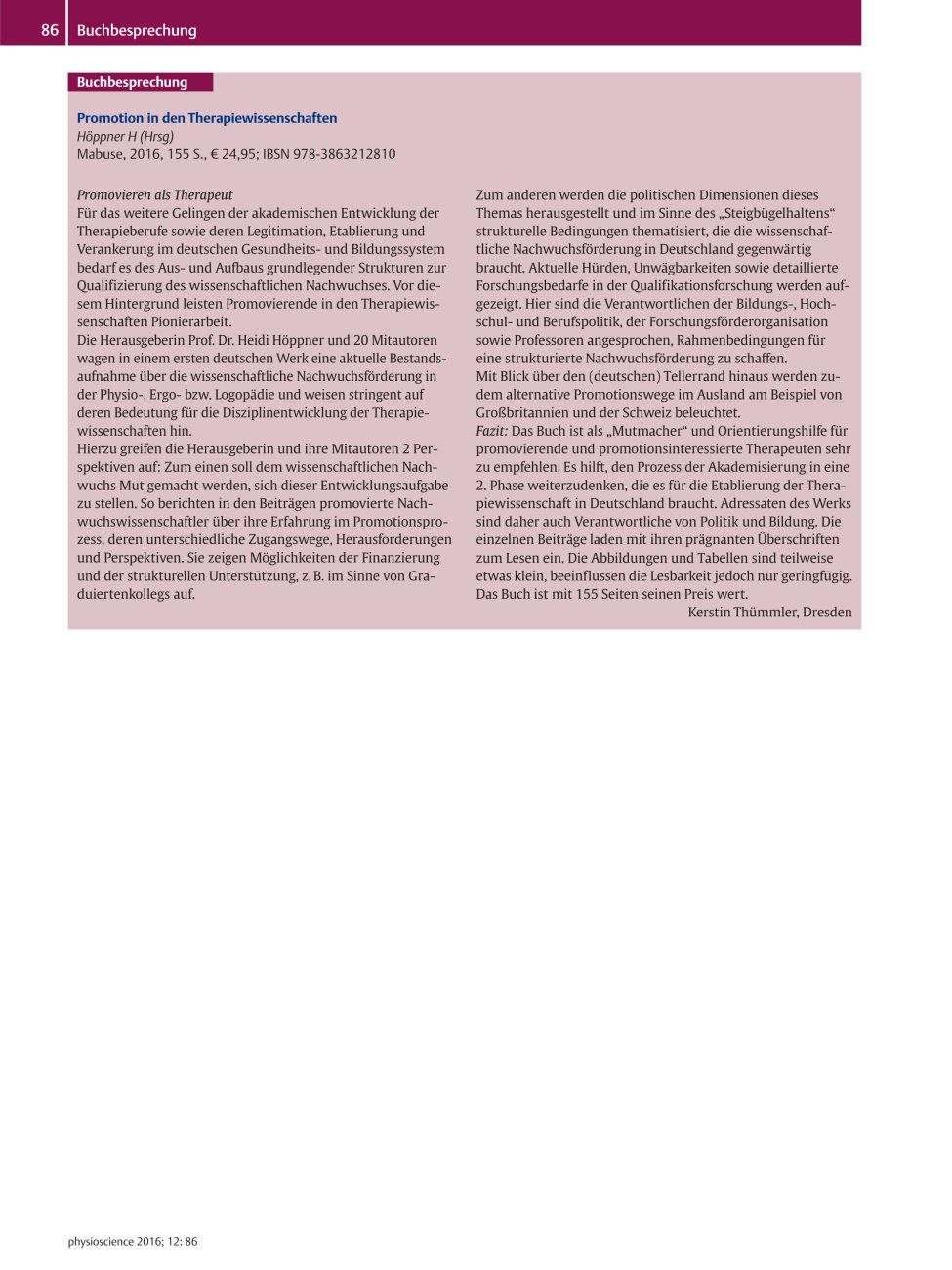 Vorschauseite 1: Promotion in den Therapiewissenschaften