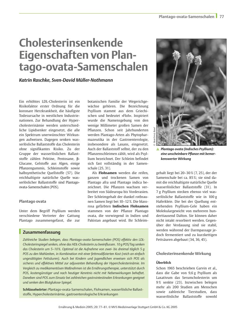 Vorschauseite 1: Cholesterinsenkende Eigenschaften von Plantago-ovata-Samenschalen