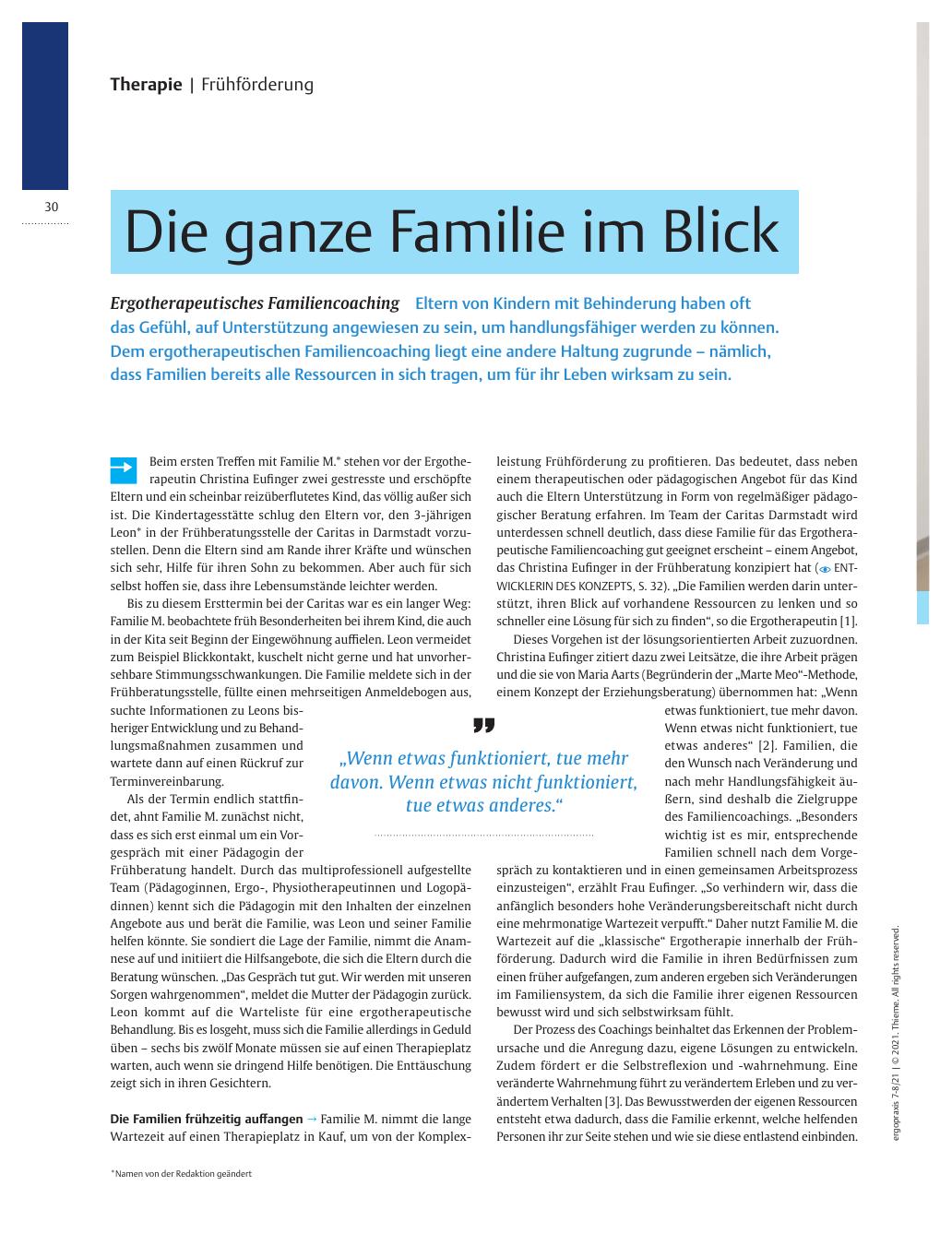 Vorschauseite 1: Die ganze Familie im Blick? Ergotherapeutisches Familiencoaching