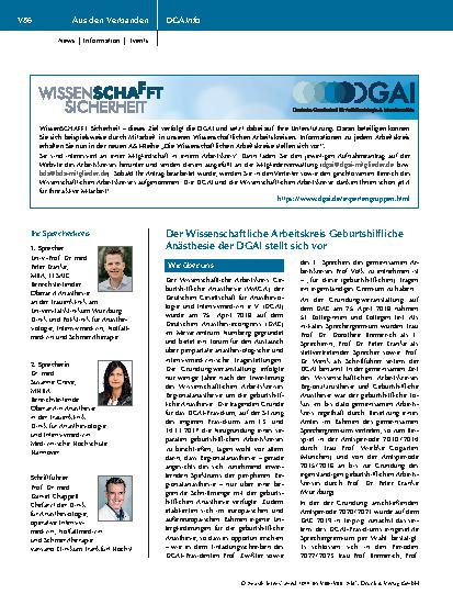 Vorschauseite 1: Der Wissenschaftliche Arbeitskreis Geburtshilfliche Anästhesie der DGAI stellt sich vor.