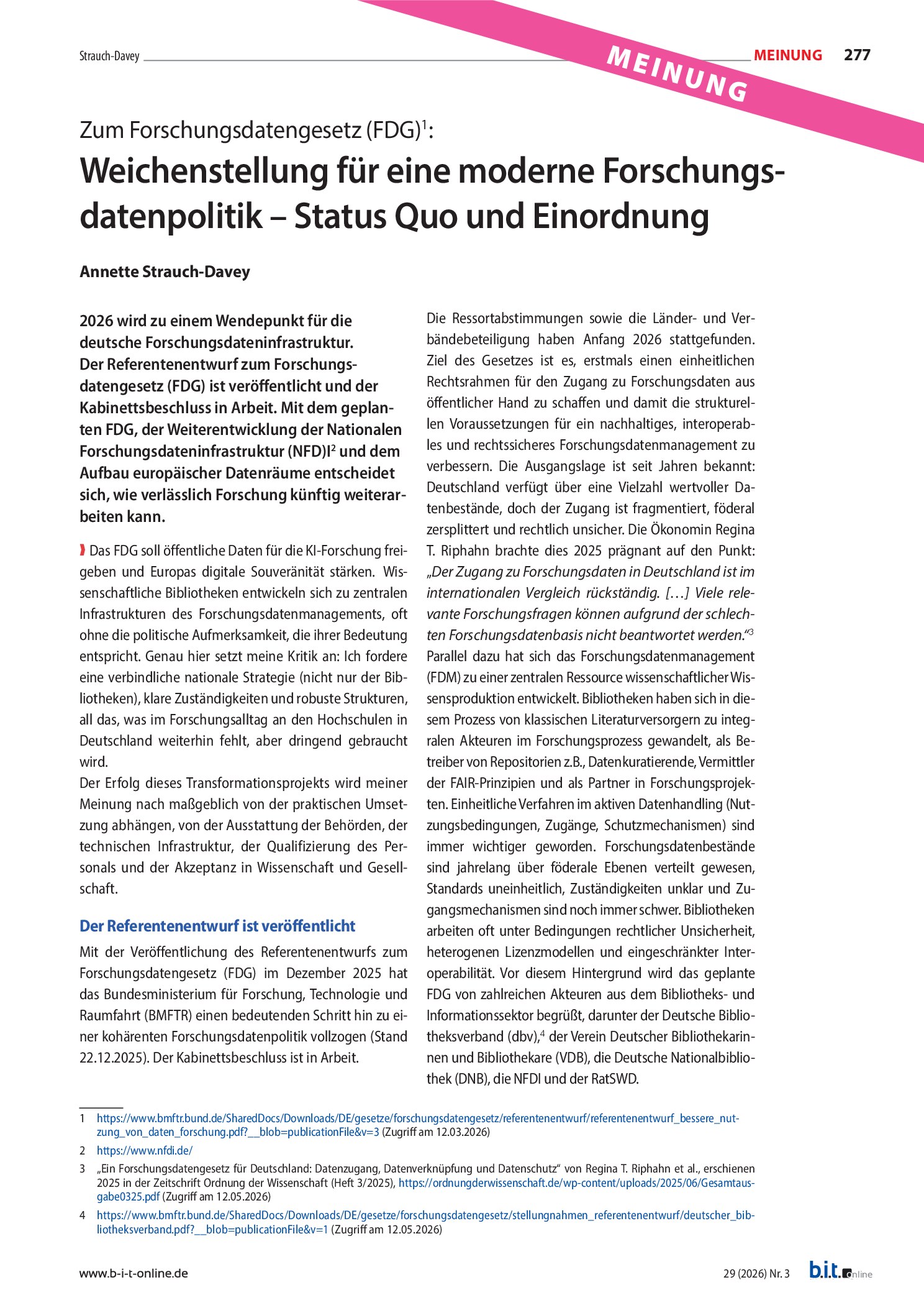 Vorschauseite 1: Zum Forschungsdatengesetz (FDG): Weichenstellung für eine moderne Forschungsdatenpolitik – Status quo und Einordnung