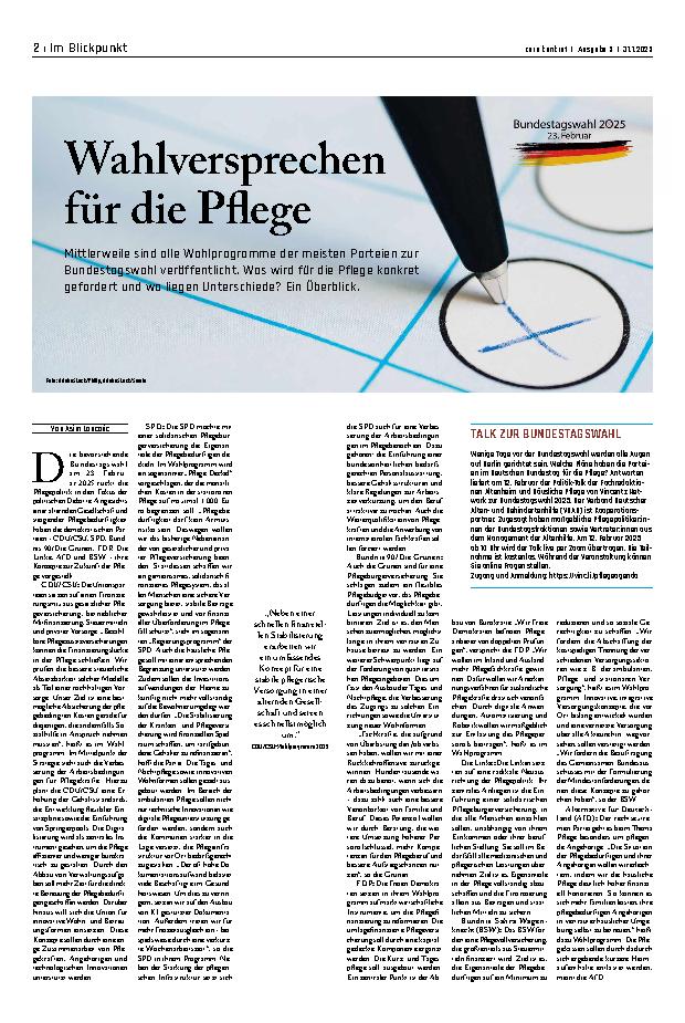 Vorschauseite 1: Wahlversprechen für die Pflege