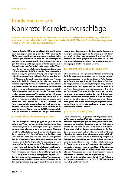 Vorschauseite 1: Krankenhausreform. Konkrete Korrekturvorschläge.
