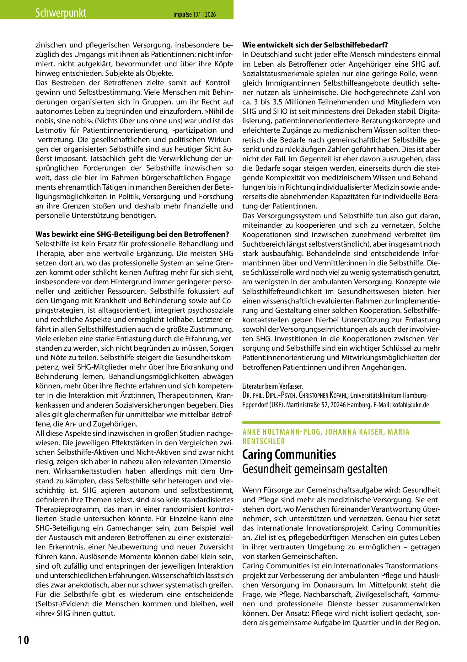 Vorschauseite 1: Caring Communities, Gesundheit gemeinsam gestalten