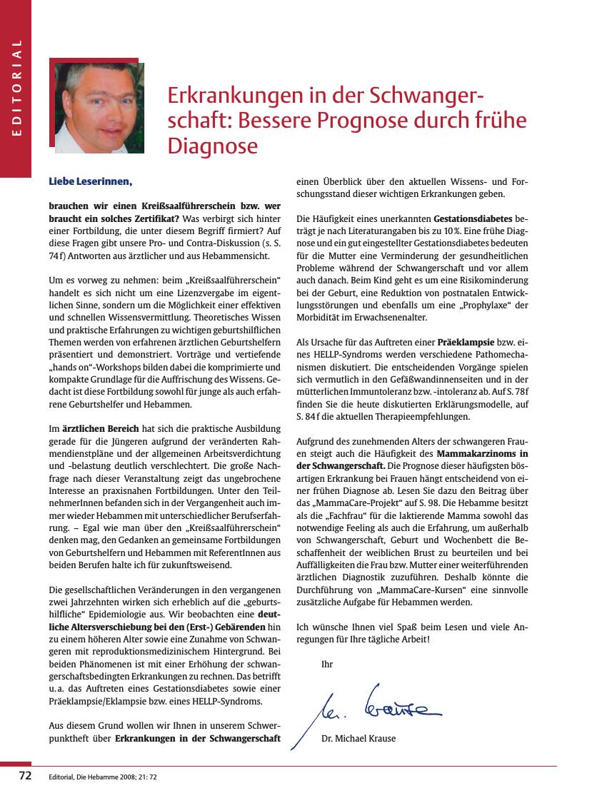 Vorschauseite 1: Erkrankungen in der Schwangerschaft: Bessere Prognose durch frühe Diagnose