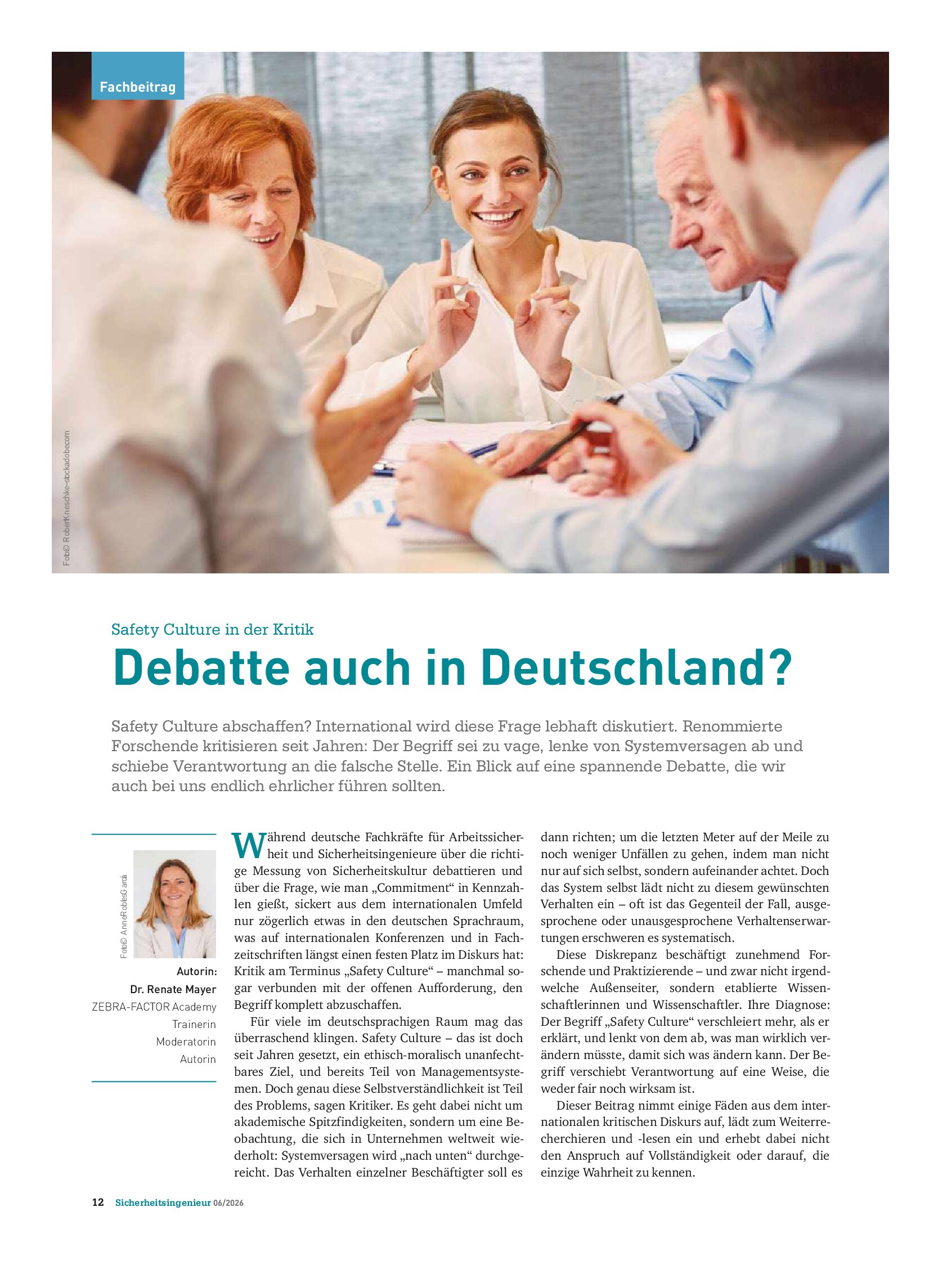 Vorschauseite 1: Safety Culture in der Kritik. Debatte auch in Deutschland?