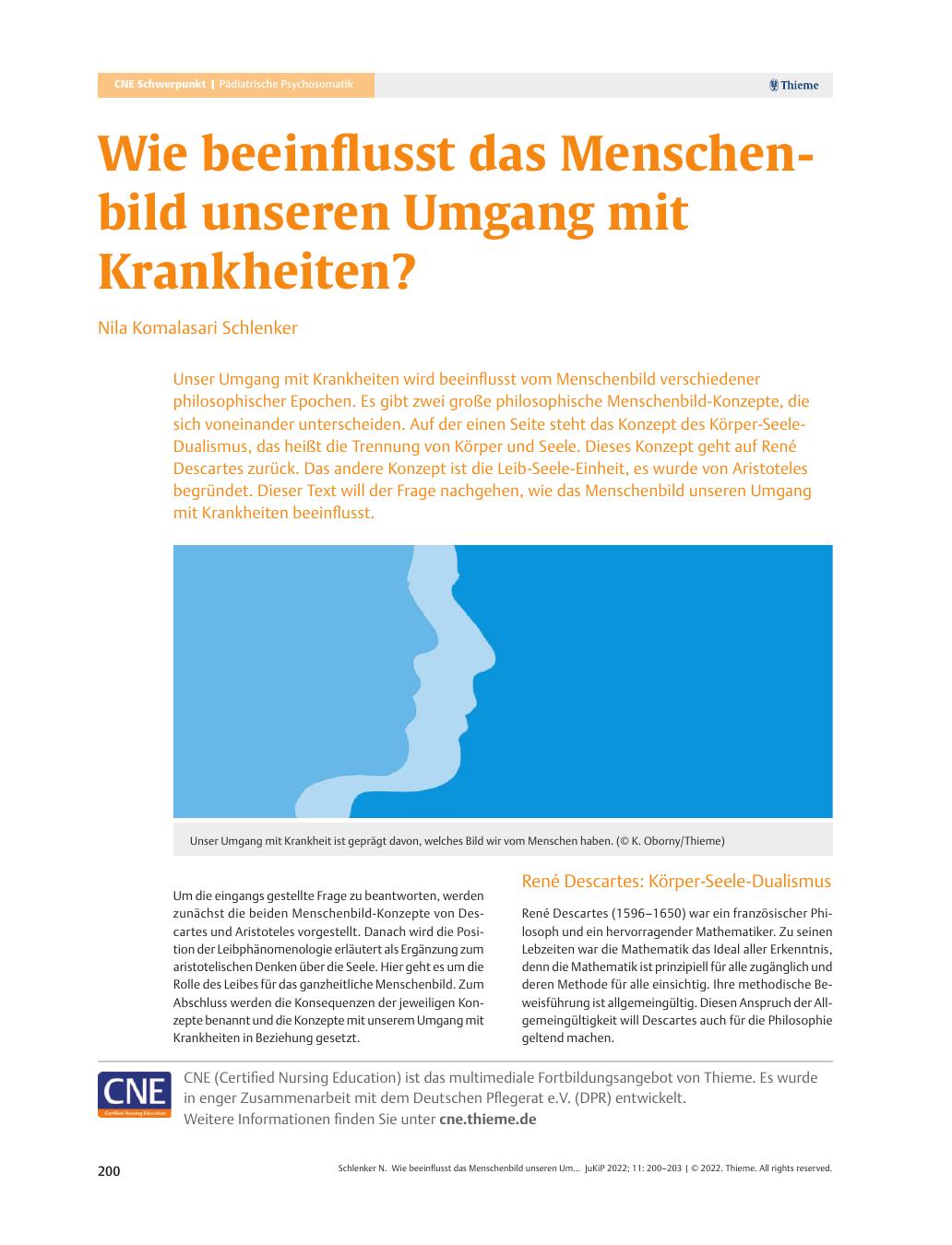 Vorschauseite 1: Wie beeinflusst das Menschenbild unseren Umgang mit Krankheiten?