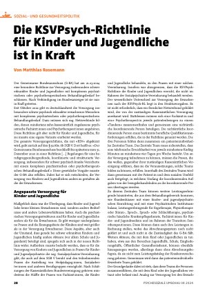 Vorschauseite 1: Die KSVPsych-Richtlinie für Kinder und Jugendliche ist in Kraft