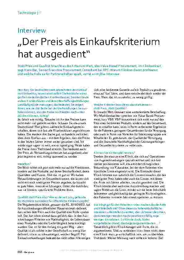 Vorschauseite 1: Interview "Der Preis als Einkaufskriterium hat ausgedient"