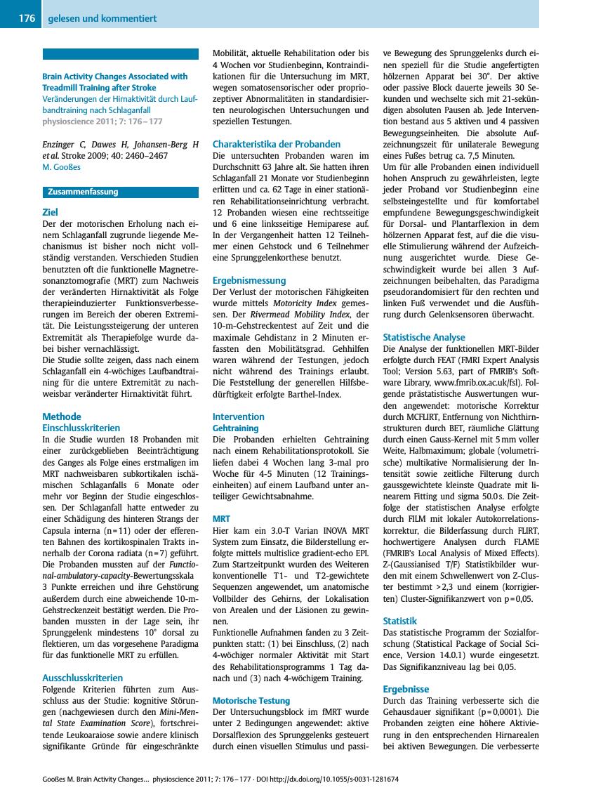 Vorschauseite 1: Brain Activity Changes Associated with Treadmill Training after Stroke