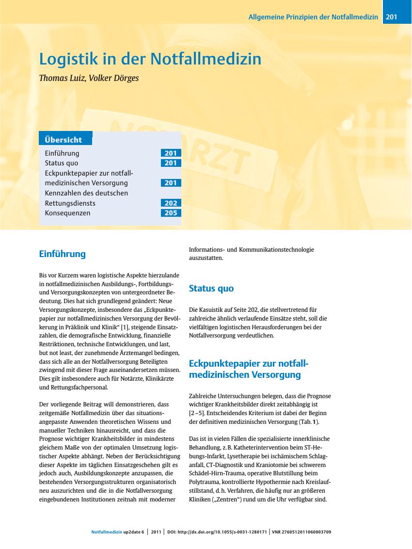 Vorschauseite 1: Logistik in der Notfallmedizin