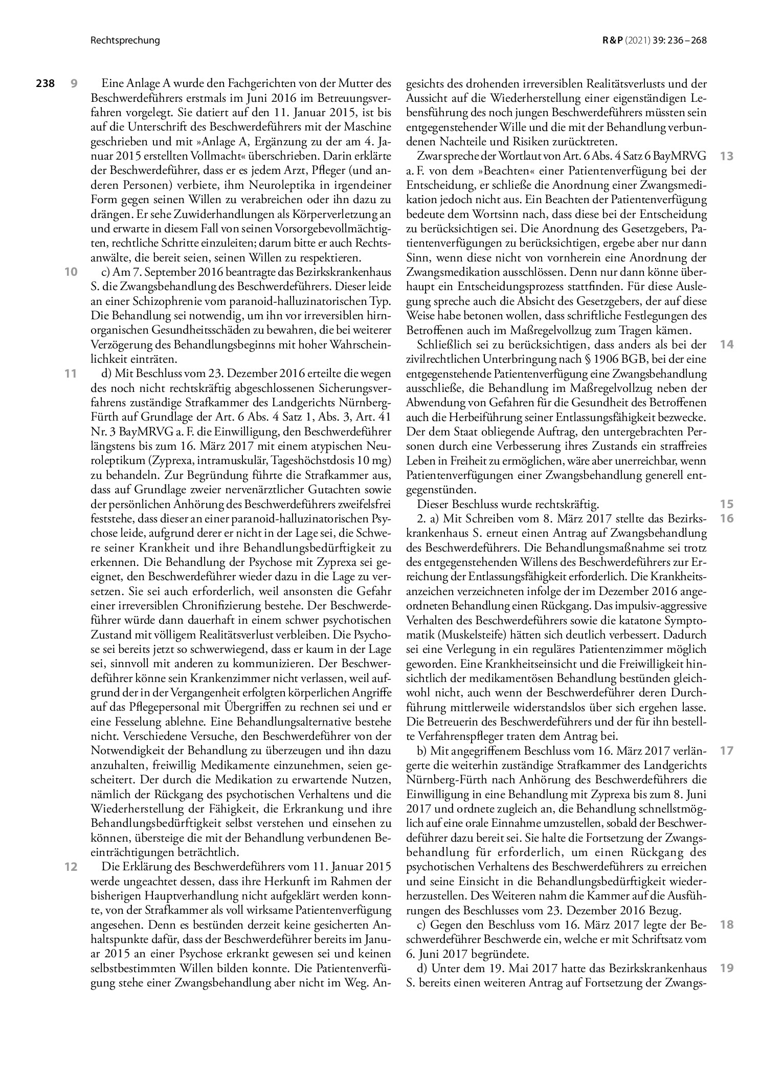 Vorschauseite 3: Teilweise erfolgreiche Verfassungsbeschwerden zu Art. 6 Zwangsbehandlungen bei Patientenverfügung im Maßregelvollzug