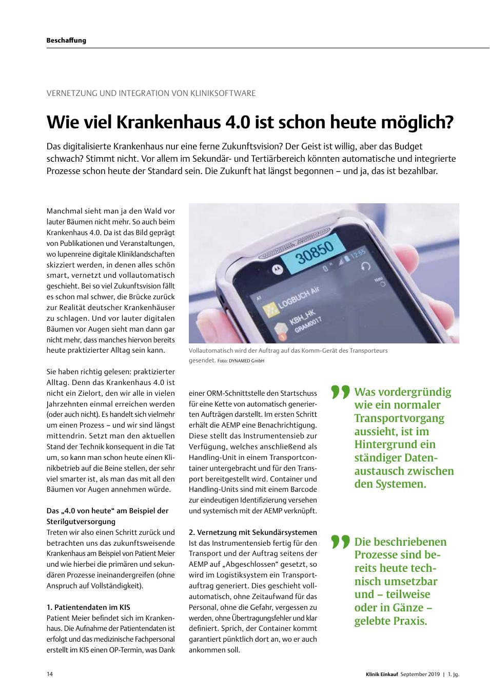 Vorschauseite 1: Vernetzung und Integration von Kliniksoftware: Wie viel Krankenhaus 4. 0 ist schon heute möglich?