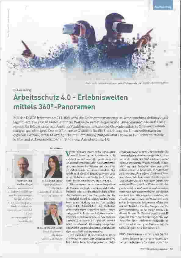 Vorschauseite 1: Arbeitsschutz 4. 0 - Erlebniswelten mittels 360°-Panoramen