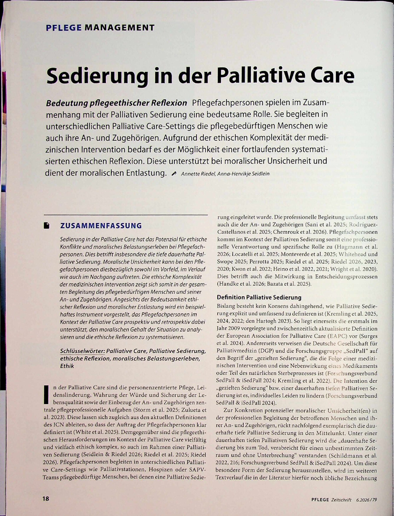 Vorschauseite 1: Sedierung in der Palliative Care