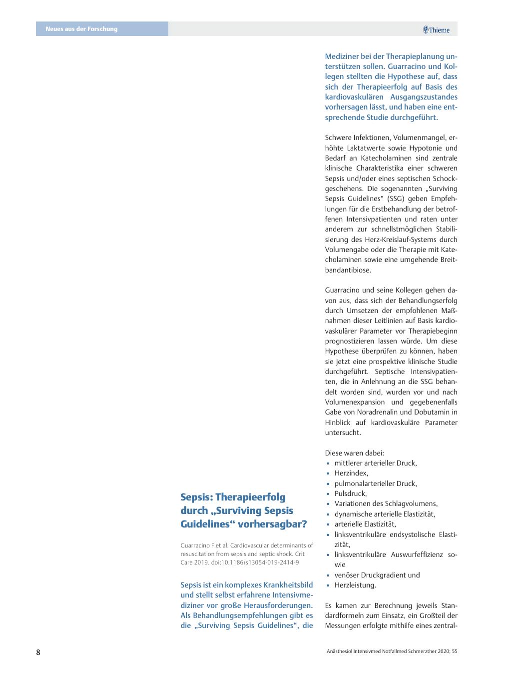 Vorschauseite 1: Sepsis: Therapieerfolg durch „Surviving Sepsis Guidelines“ vorhersagbar?