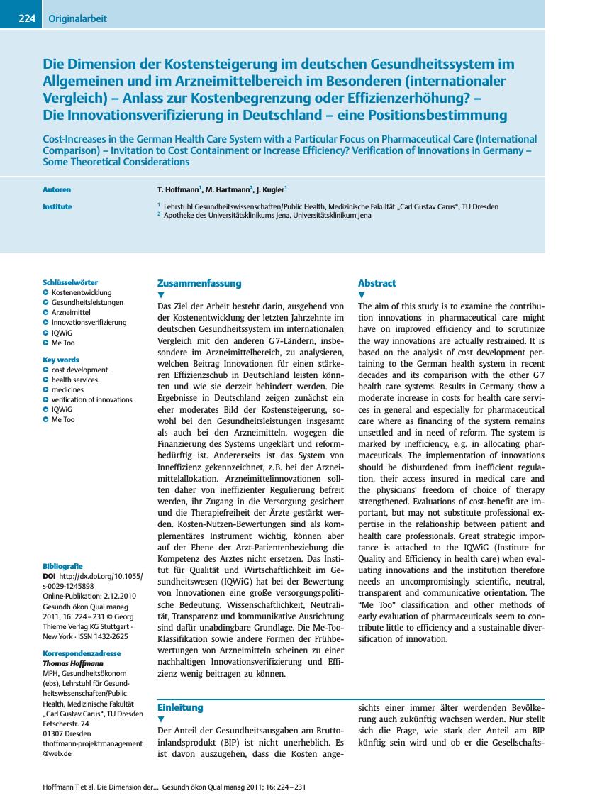 Vorschauseite 1: Die Dimension der Kostensteigerung im deutschen Gesundheitssystem im Allgemeinen und im Arzneimittelbereich im Besonderen (internationaler Vergleich) – Anlass zur Kostenbegrenzung…