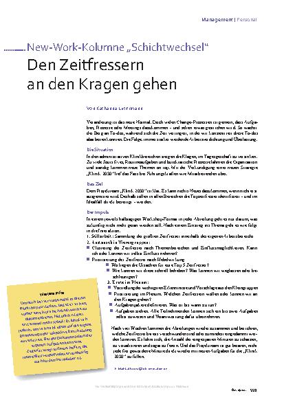 Vorschauseite 1: New-Work-Kolumne „Schichtwechsel“ Den Zeitfressern an den Kragen gehen