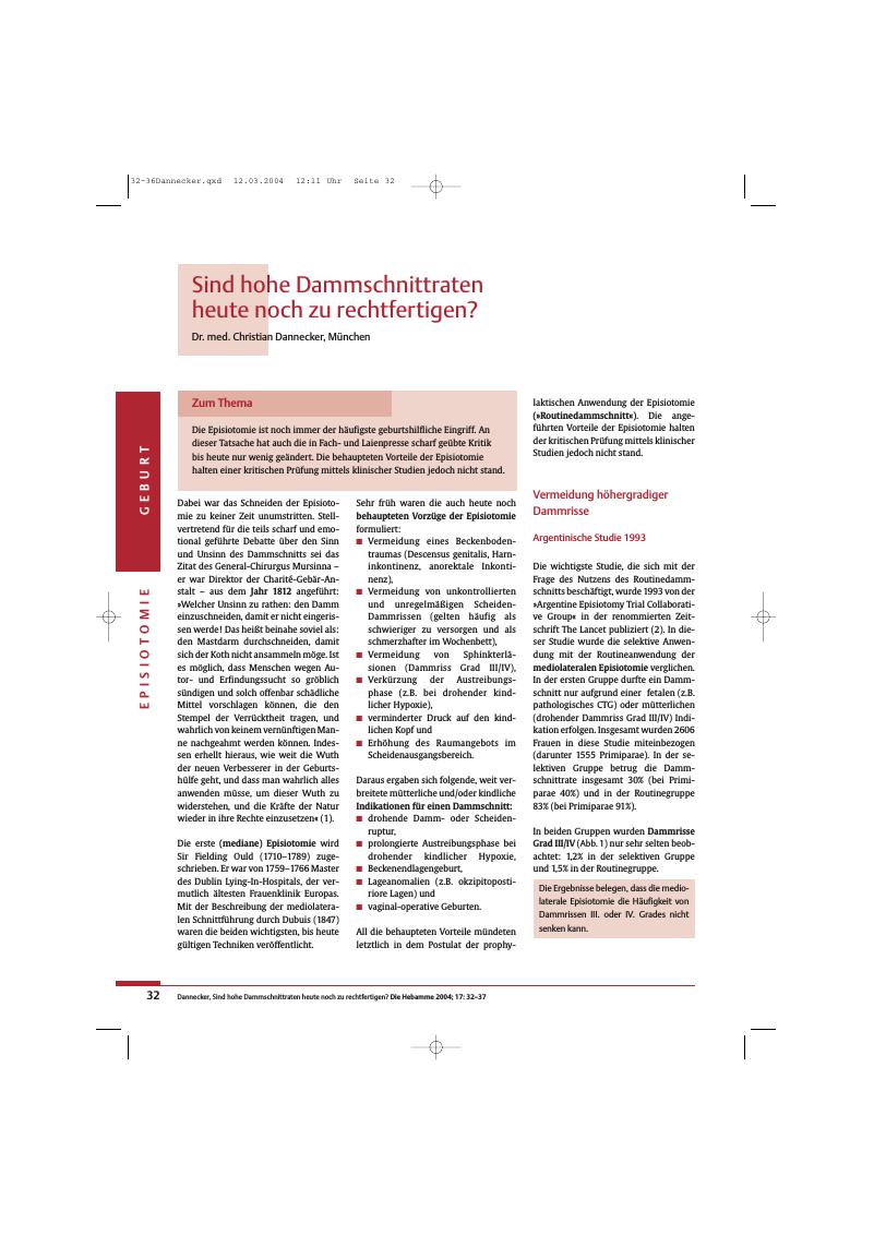 Vorschauseite 1: Sind hohe Dammschnittraten heute noch zu rechtfertigen?