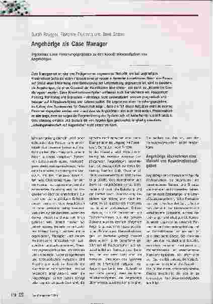 Vorschauseite 1: Angehörige als Case Manager. Ergebnisse eines Forschungsprojektes zu den Koordinationsaufgaben von Angehörigen.