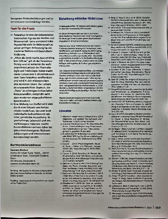 Vorschauseite 5: Das Paracelsus-Prinzip „Allein die Dosis macht, dass ein Ding (k)ein Gift sei" - ein nicht mehr zeitgemäßer Lehrsatz und ätiologischer Mythos.
