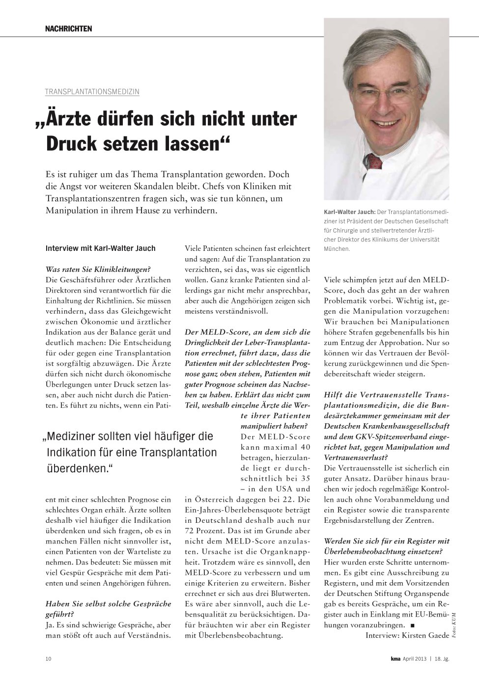 Vorschauseite 1: „Ärzte dürfen sich nicht unter Druck setzen lassen“