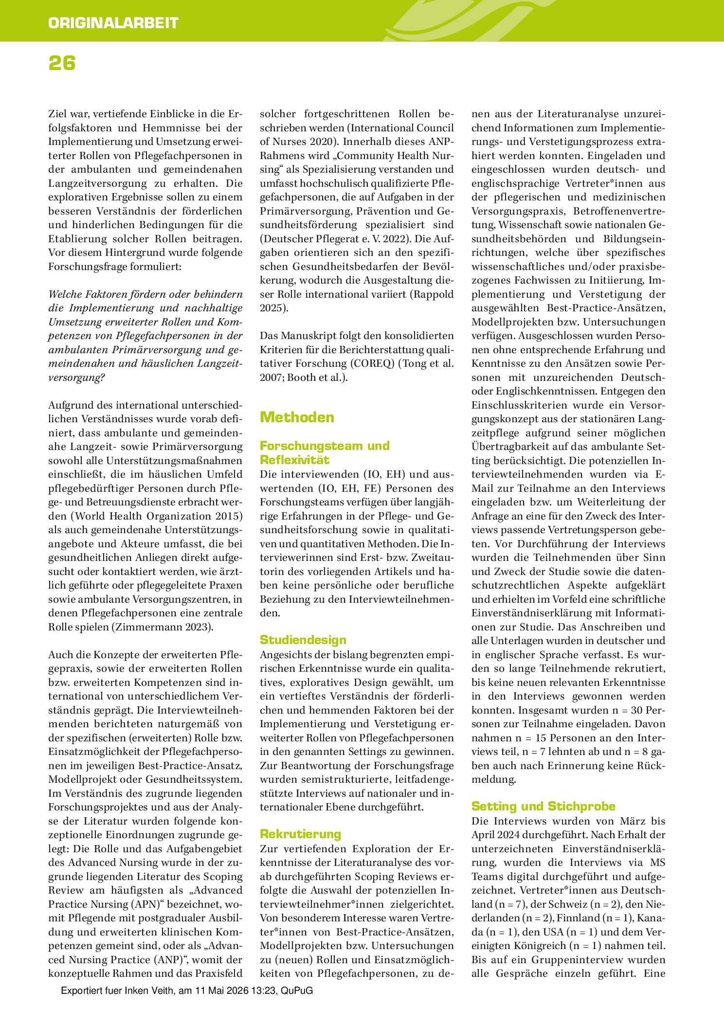 Vorschauseite 3: Erfolgsfaktoren und Hindernisse erweiterter Rollen und Kompetenzen von Pflegefachpersonen in der ambulanten und gemeindenahen Langzeitpflege: Eine qualitative Studie