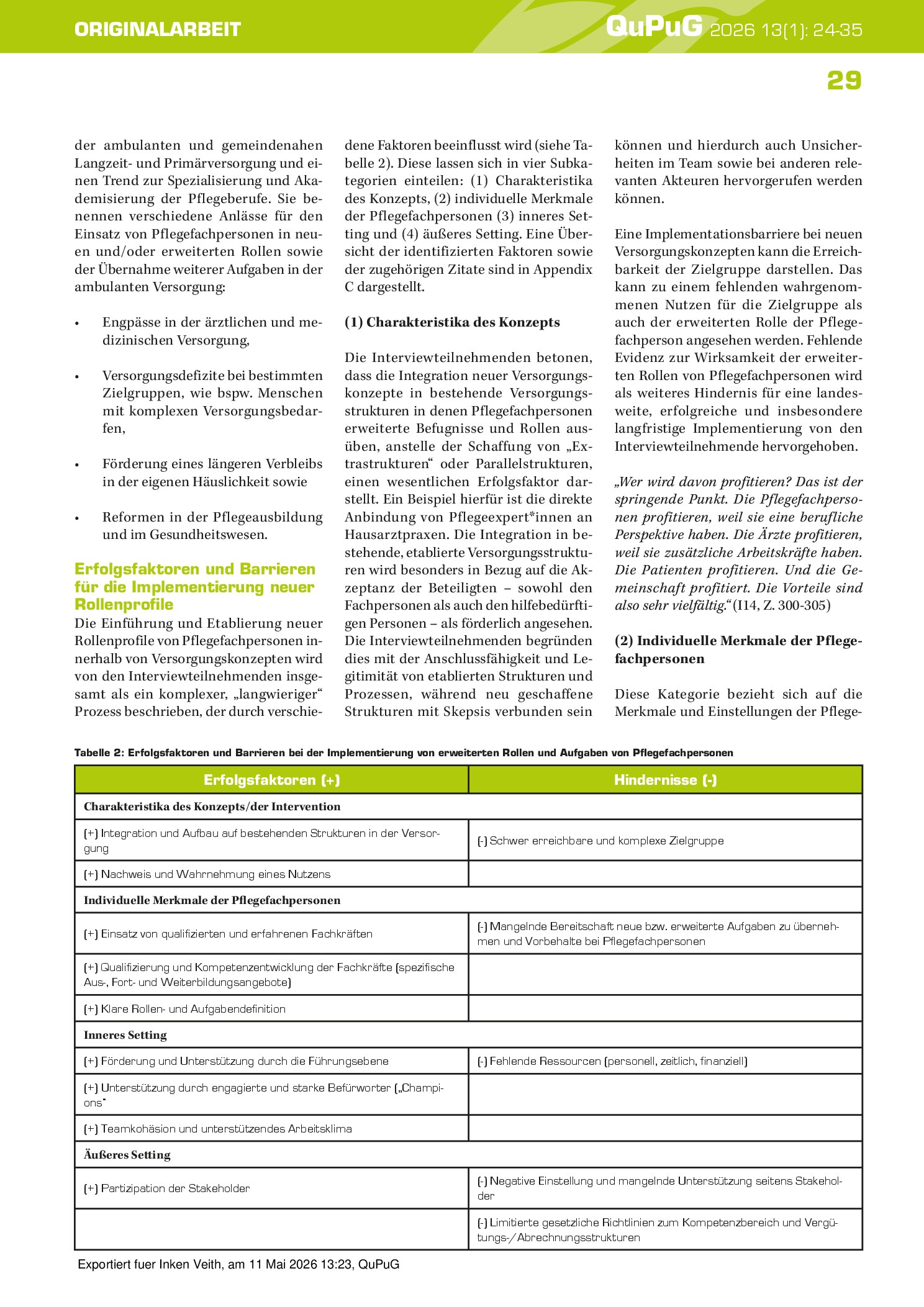 Vorschauseite 6: Erfolgsfaktoren und Hindernisse erweiterter Rollen und Kompetenzen von Pflegefachpersonen in der ambulanten und gemeindenahen Langzeitpflege: Eine qualitative Studie