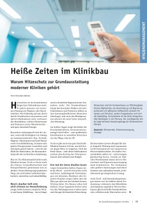 Vorschauseite 1: Heiße Zeiten im Klinikbau Warum Hitzeschutz zur Grundausstattung moderner Kliniken gehört