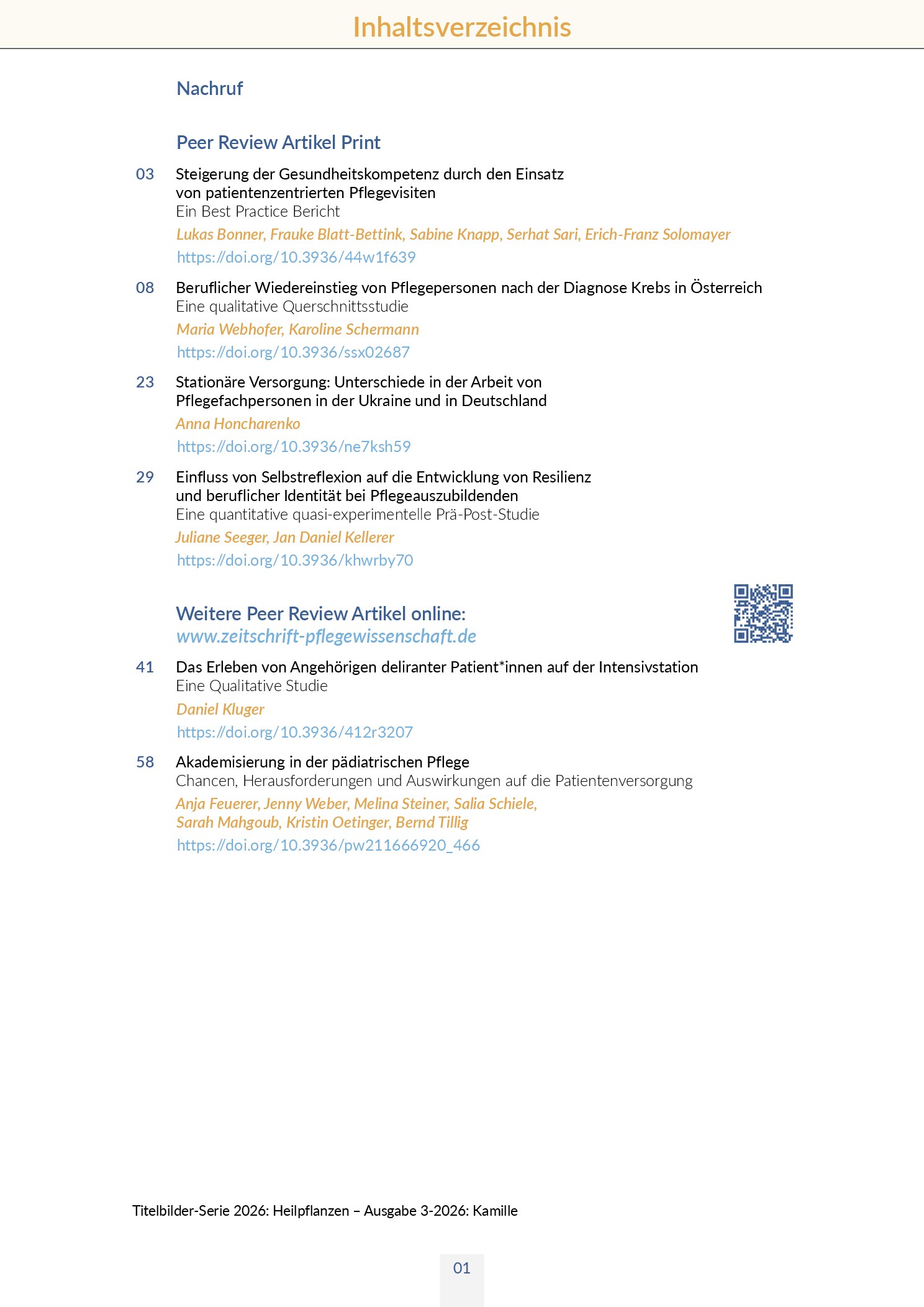 Vorschauseite 3: Pflegewissenschaft 3-2026