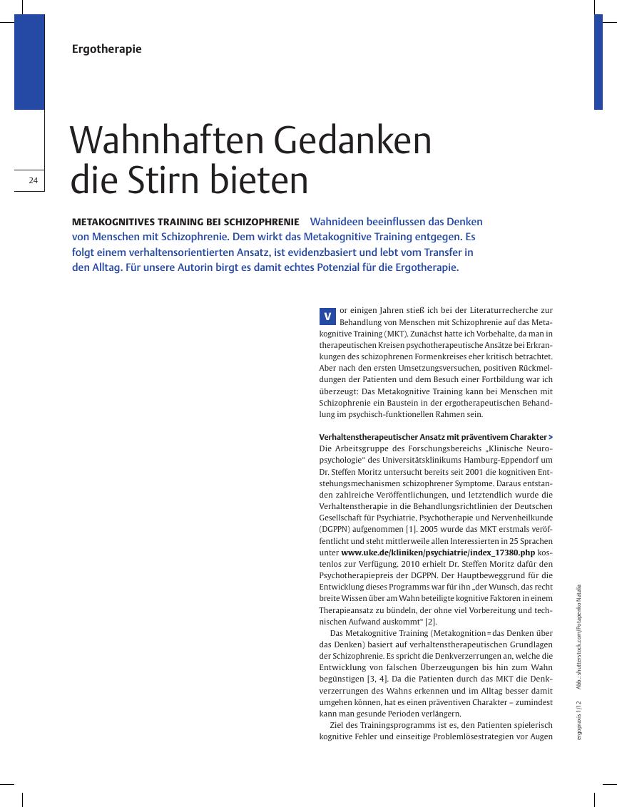 Vorschauseite 1: Metakognitives Training bei Schizophrenie ? Wahnhaften Gedanken die Stirn bieten