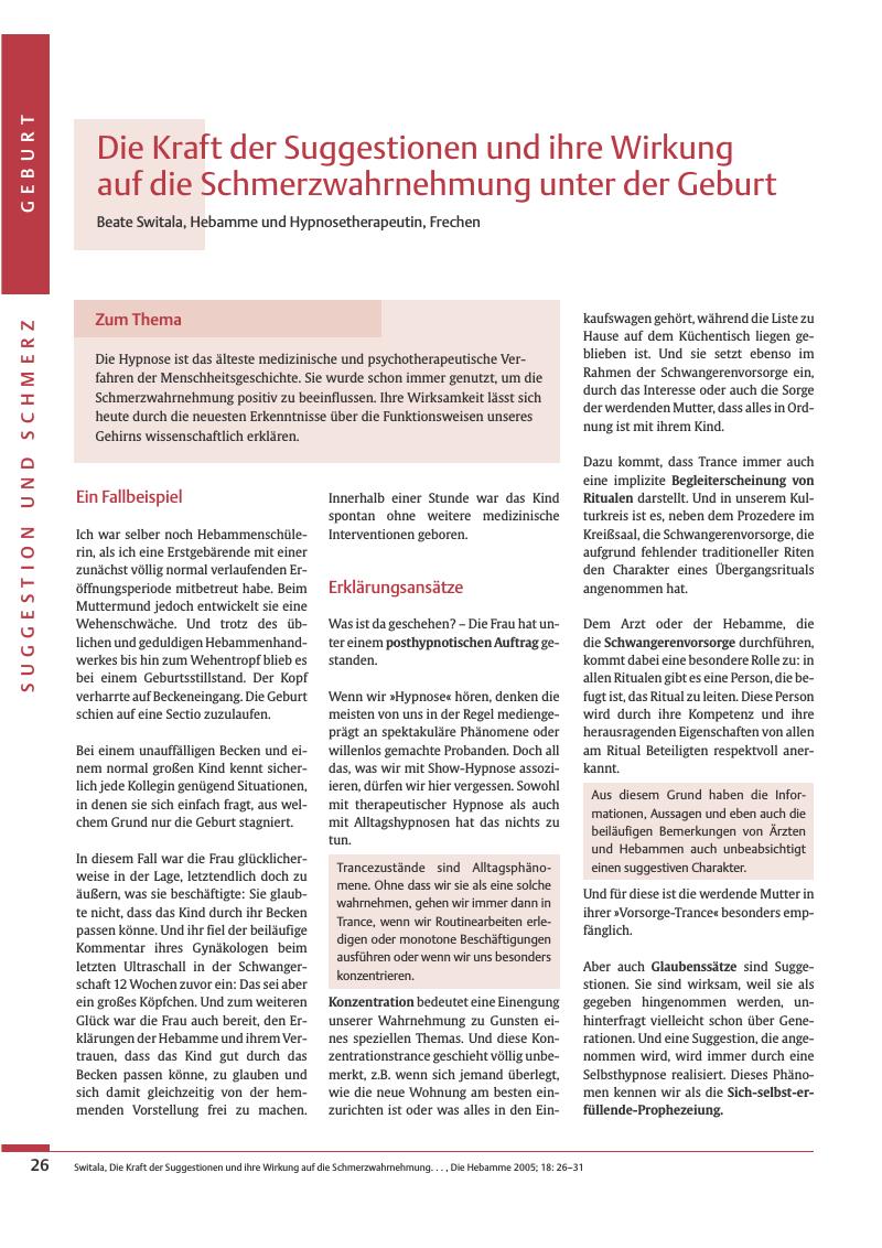 Vorschauseite 1: Die Kraft der Suggestionen und ihre Wirkung auf die Schmerzwahrnehmung unter der Geburt