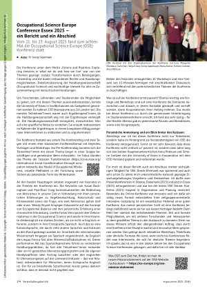 Vorschauseite 1: Occupational Science Europe Conference Essex 2025 – ein Bericht und ein Abschied