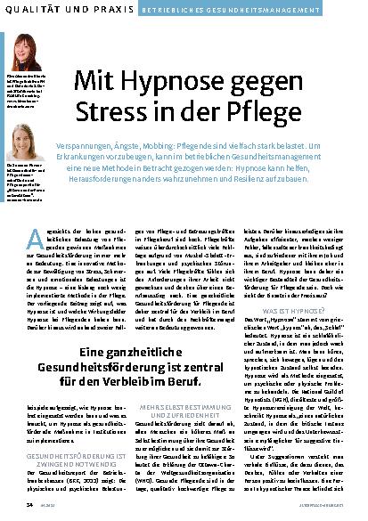 Vorschauseite 1: Mit Hypnose gegen Stress in der Pflege