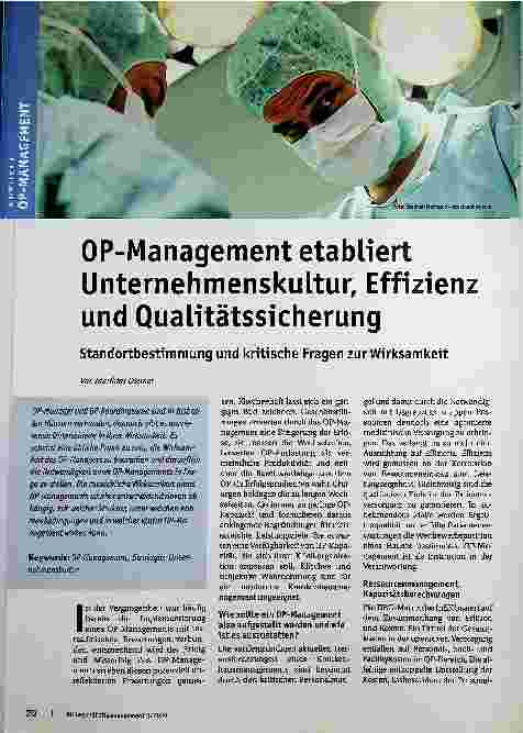 Vorschauseite 1: OP-Management etabliert Unternehmenskultur, Effizienz und Qualitätssicherung