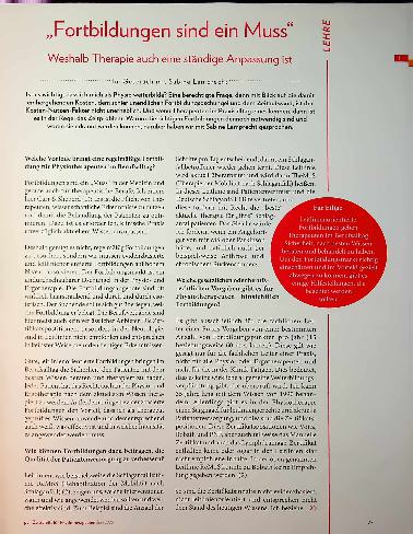 Vorschauseite 2: „Fortbildungen sind ein Muss“ Weshalb Therapie auch eine ständige Anpassung ist