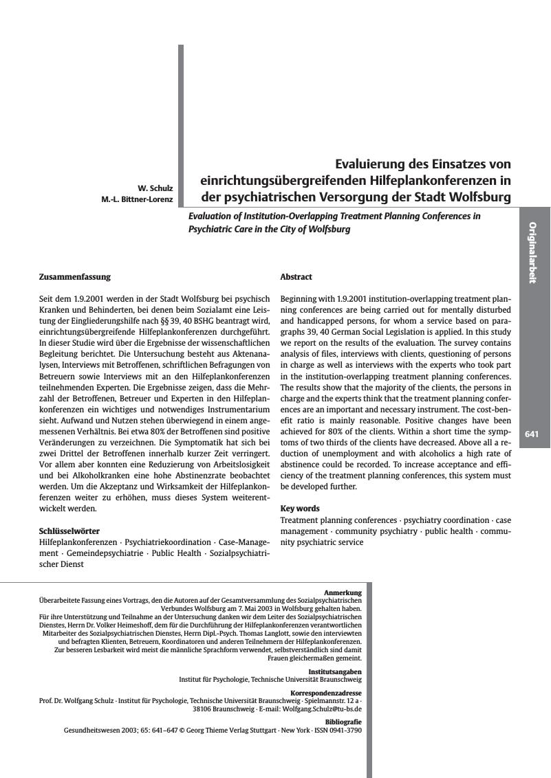 Vorschauseite 1: Evaluierung des Einsatzes von einrichtungsübergreifenden Hilfeplankonferenzen in der psychiatrischen Versorgung der Stadt Wolfsburg